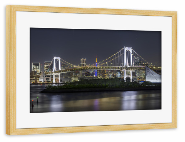 Poster mit Rahmen kiefer "Rainbow Bridge und Tokio Skyline" artboxONE - Architektur,Städte / Tokio