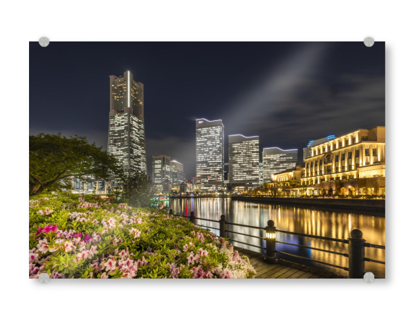 Acrylglasbild "Yokohama Skyline bei Nacht" artboxONE - Architektur,Reise / Asien