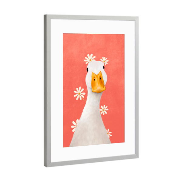Poster mit Rahmen Silber "Ente mit Kamille" artboxONE - Floral,Für Kinder,Tiere,Lustig
