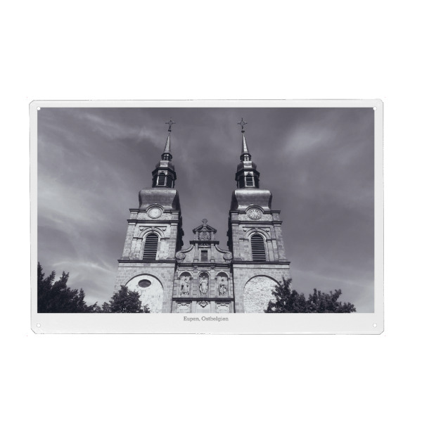 Metall Poster "Kirche in Eupen, Ostbelgien" artboxONE - Reise,Schwarzweiß,Architektur,Reise / Länder