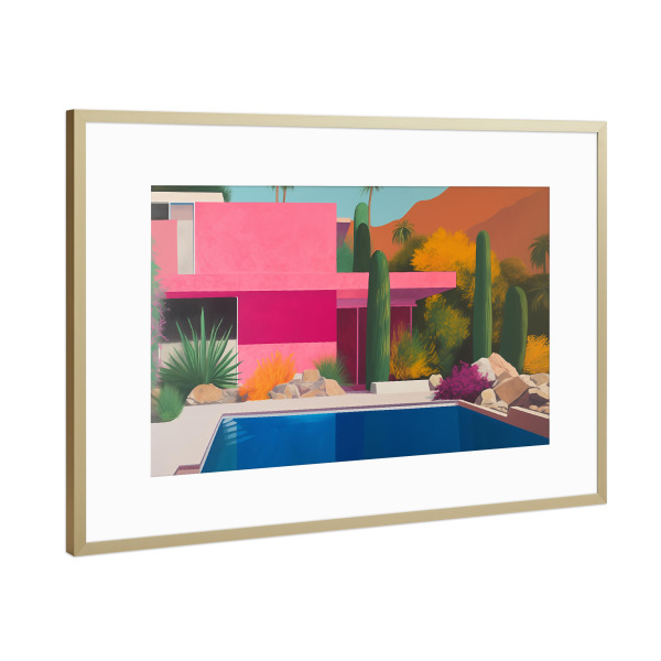 Poster mit Rahmen Gold "Bunte Bungalow-Oase" artboxONE - Abstrakt,Geometrie,Städte / Los Angeles