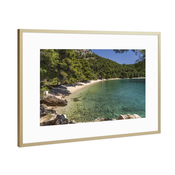 Poster mit Rahmen Gold "Duba Beach Kroatien" artboxONE - Reise / Strand und Meer