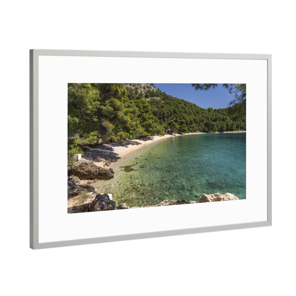 Poster mit Rahmen Silber "Duba Beach Kroatien" artboxONE - Reise / Strand und Meer