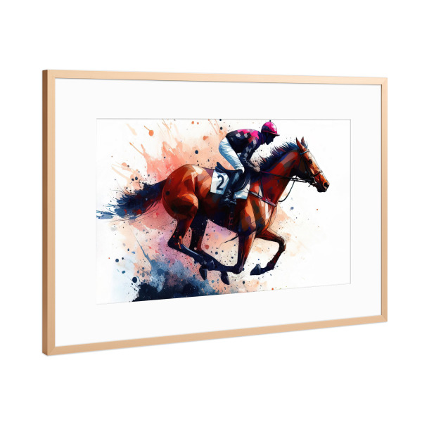 Poster mit Rahmen Kupfer "Pferderennen in Aquarell" artboxONE - Tiere,Sport,Sport / Motivation