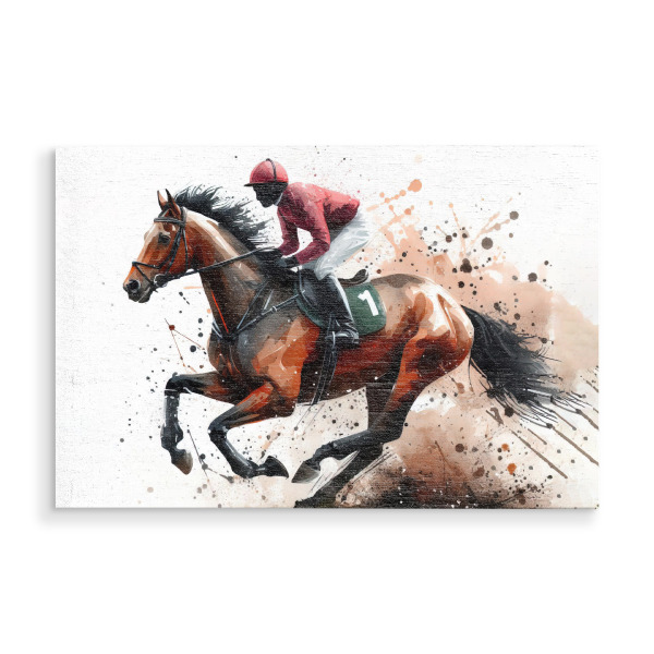 Holzbild "Pferderennen in Aquarell B" artboxONE - Tiere,Sport,Sport / Motivation - Pferde,Reiten,Rennen,Sport,Sportler,Wettbewerb,Tier,Pferd,Rennbahn