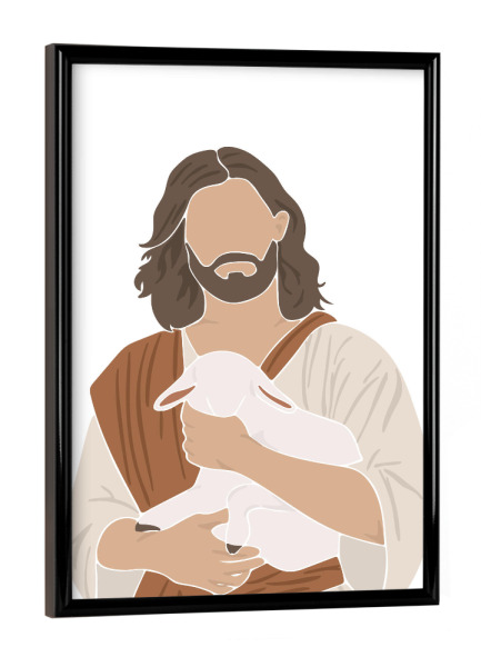 Poster mit schwarzem Rahmen "Jesus mit einem Lamm im Arm" artboxONE - Menschen