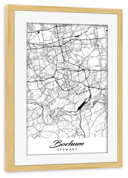 Poster mit Rahmen kiefer "Bochum City Map" artboxONE - Schwarzweiß,Städte / Weitere,Kartografie