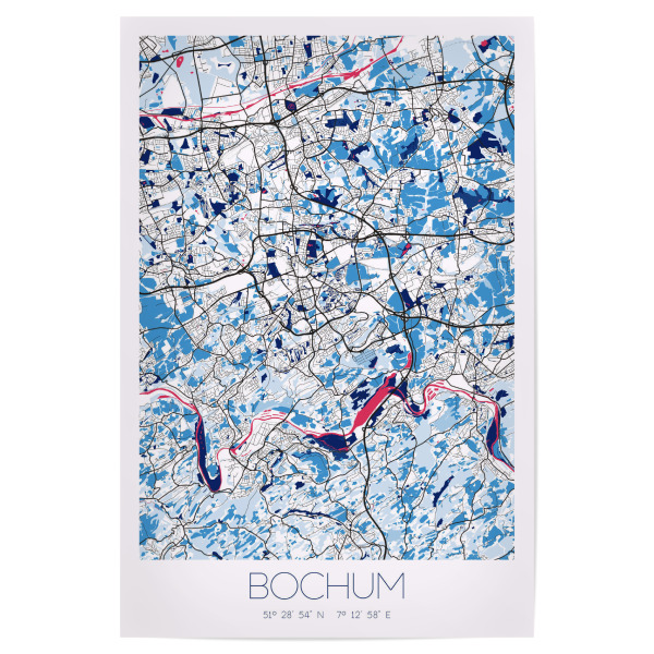 Poster "Stadt Bochum Map" artboxONE - Städte / Weitere,Kartografie