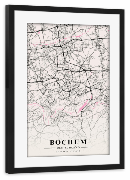 Poster mit Rahmen schwarz "Stadt Bochum" artboxONE - Städte / Weitere