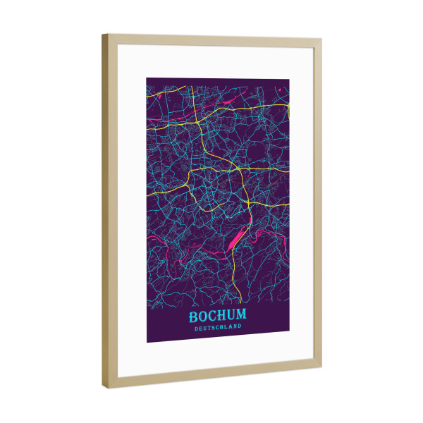 Poster mit Rahmen Gold "Map von Bochum" artboxONE - Städte / Weitere,Kartografie
