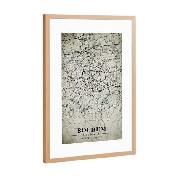Poster mit Rahmen Kupfer "Bochum Vintage CityMap" artboxONE - Städte / Weitere,Kartografie
