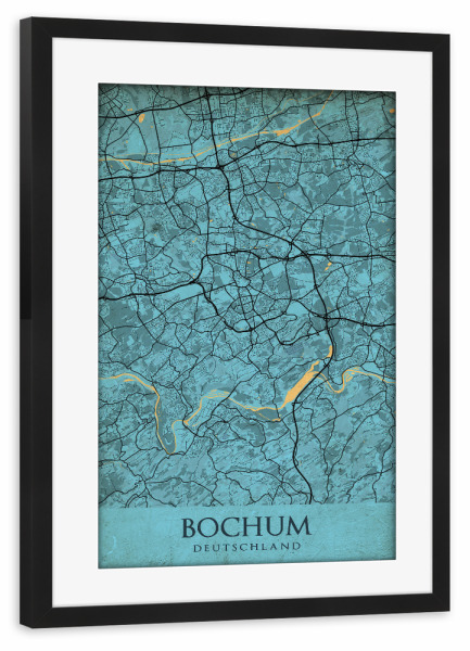 Poster mit Rahmen schwarz "Vintage Bochum" artboxONE - Städte / Weitere,Kartografie