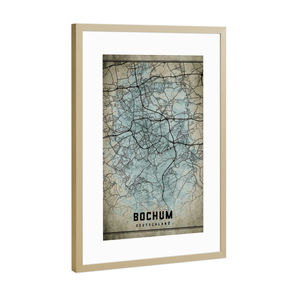 Poster mit Rahmen Gold "Bochum Retro City" artboxONE - Städte / Weitere,Kartografie