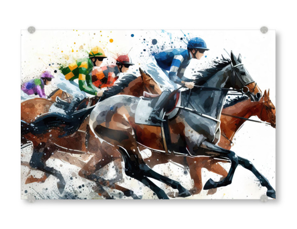 Acrylglasbild "Pferderennen in Aquarell N" artboxONE - Tiere,Sport - Sport,Sportler,Pferd,Rennen,Rennbahn,Illustration,Farbe,Aktion,Pferderennen