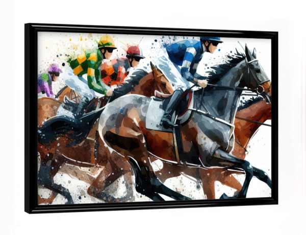 Poster mit schwarzem Rahmen "Pferderennen in Aquarell N" artboxONE - Tiere,Sport