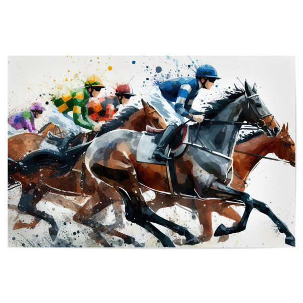Poster 30x20 cm "Pferderennen in Aquarell N" artboxONE - Tiere,Sport - Sport,Sportler,Pferd,Rennen,Rennbahn,Illustration,Farbe,Aktion,Pferderennen