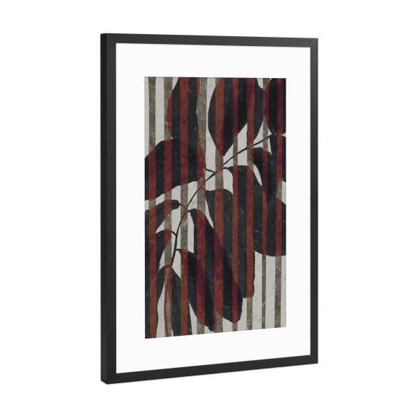 Poster mit Rahmen Schwarz (Metallic) "Pflanze Und Streifen" artboxONE - Floral,Abstrakt,Für Mama