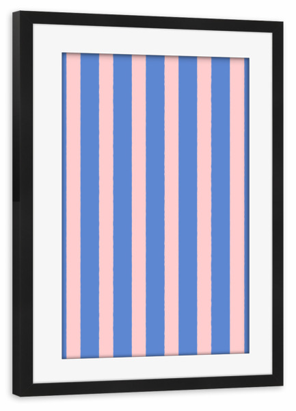 Poster mit Rahmen schwarz "Einfaches Streifenmuster Blau Rosa" artboxONE - Abstrakt - Blau,Rosa,Bunt,Lebendig,Streifen,Muster,Linien,Minimal