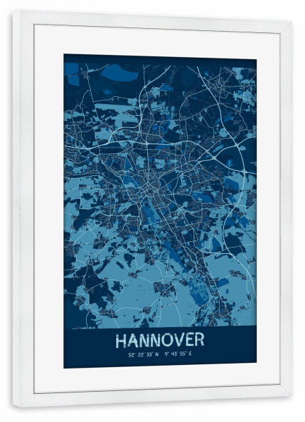 Poster mit Rahmen weiß "Hannover Deutschland" artboxONE - Städte / Weitere,Kartografie