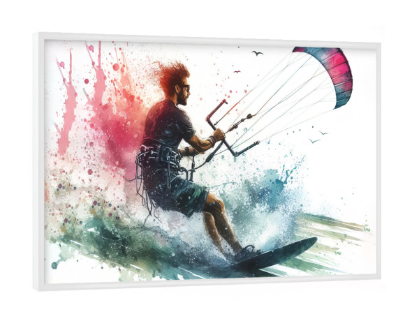 Poster mit weißem Rahmen "Kitesurfen in Aquarell G" artboxONE - Sport,Sport / Motivation