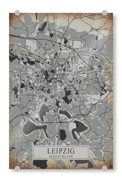 Acrylglasbild "Vintage City Leipzig" artboxONE - Schwarzweiß,Städte / Weitere,Kartografie
