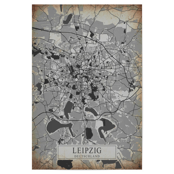 Poster "Vintage City Leipzig" artboxONE - Schwarzweiß,Städte / Weitere,Kartografie