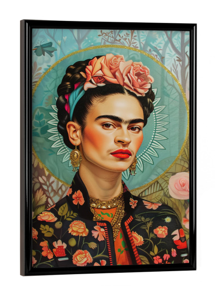 Poster mit schwarzem Rahmen "Frida Selbstporträt der Farben" artboxONE - Floral,Menschen,Fashion