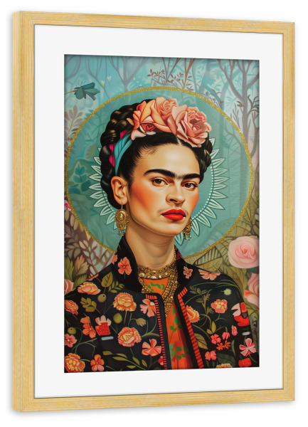 Poster mit Rahmen kiefer "Frida Selbstporträt der Farben" artboxONE - Floral,Menschen,Fashion