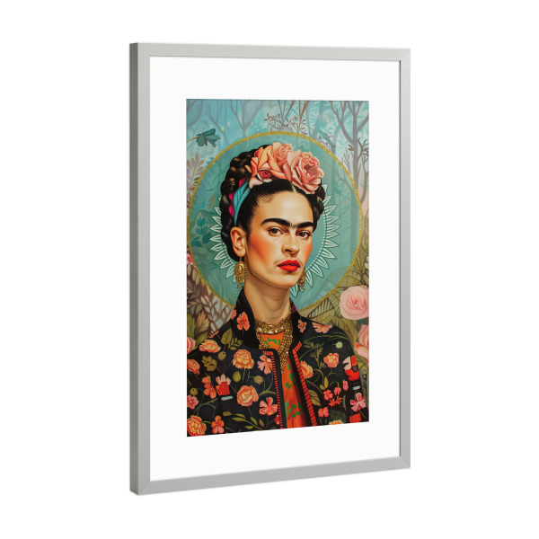 Poster mit Rahmen Silber "Frida Selbstporträt der Farben" artboxONE - Floral,Menschen,Fashion