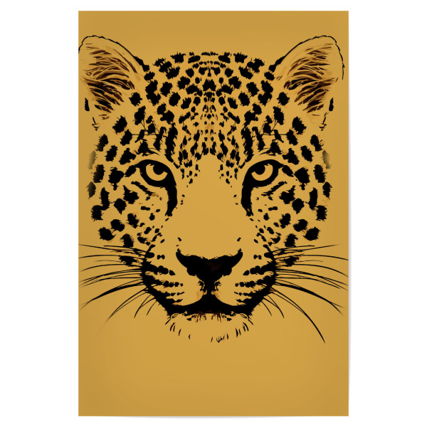 Poster "Leopard eyes" artboxONE - Tiere - Leopard head yellow,Leopard,Animal,Nature,Modern,Pop,Line art,Jungle,Wild animal,Drawing