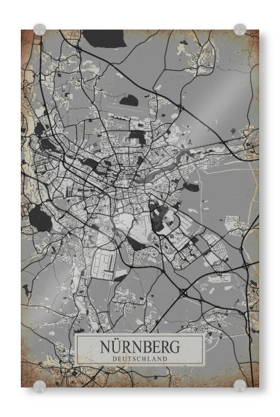 Acrylglasbild "Retro Map Nürnberg" artboxONE - Städte / Weitere,Kartografie
