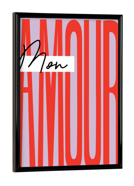 Poster mit schwarzem Rahmen "Malou Studio-Mon Amour Lila Rot" artboxONE - Typografie,Liebe,Buchstaben