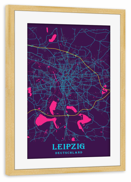 Poster mit Rahmen kiefer "Stadtplan Leipzig" artboxONE - Städte / Weitere,Kartografie