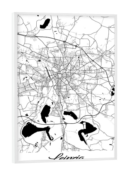 Poster mit weißem Rahmen "Leipzig City Map" artboxONE - Schwarzweiß,Städte / Weitere,Kartografie