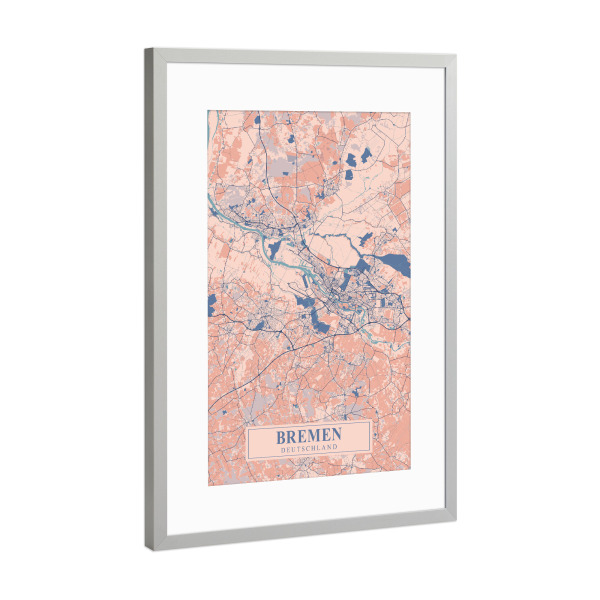 Poster mit Rahmen Silber "Bremen Stadtplan" artboxONE - Städte / Weitere,Kartografie