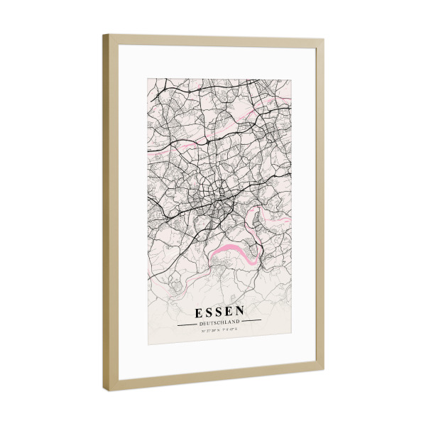 Poster mit Rahmen Gold "City von Essen" artboxONE - Städte / Weitere,Kartografie