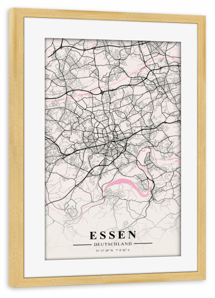 Poster mit Rahmen kiefer "City von Essen" artboxONE - Städte / Weitere,Kartografie