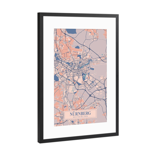 Poster mit Rahmen Schwarz (Metallic) "Nürnberg Stadt" artboxONE - Städte / Weitere,Kartografie