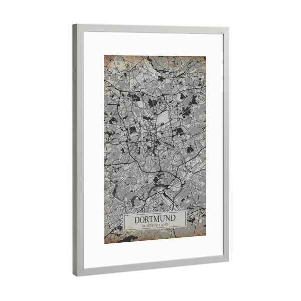 Poster mit Rahmen Silber "Vintage City Dortmund" artboxONE - Städte / Weitere,Kartografie