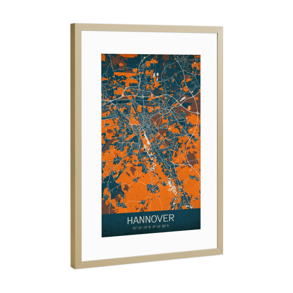 Poster mit Rahmen Gold "Hannover Vintage Map" artboxONE - Städte / Weitere,Kartografie
