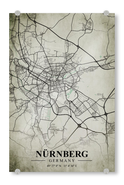 Acrylglasbild "Nürnberg Vintage CityMap" artboxONE - Städte / Weitere,Kartografie