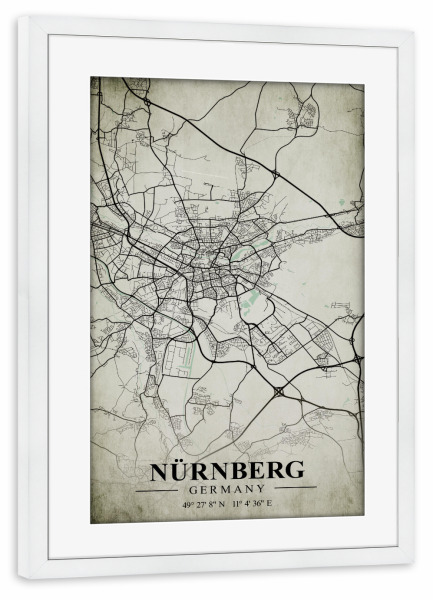 Poster mit Rahmen weiß "Nürnberg Vintage CityMap" artboxONE - Städte / Weitere,Kartografie