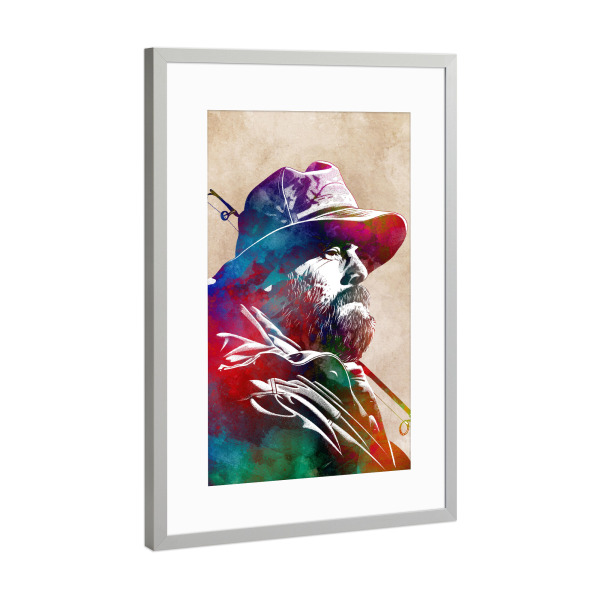 Poster mit Rahmen Silber "Angelsport Kunst D" artboxONE - Sport,Sport / Sommerspiele - Fisch,Fischer,Angeln,Sport,Grafik