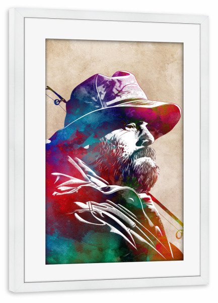 Poster mit Rahmen weiß "Angelsport Kunst D" artboxONE - Sport,Sport / Sommerspiele - Fisch,Fischer,Angeln,Sport,Grafik