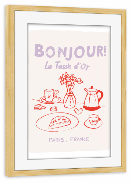 Poster mit Rahmen kiefer "Malou Studio-Bonjour Breakfast" artboxONE - Typografie,Essen & Trinken,Städte / Paris