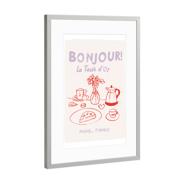 Poster mit Rahmen Silber "Malou Studio-Bonjour Breakfast" artboxONE - Typografie,Essen & Trinken,Städte / Paris