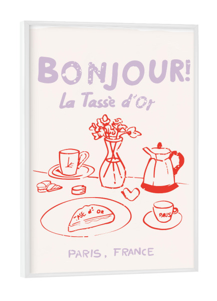 Poster mit weißem Rahmen "Malou Studio-Bonjour Breakfast" artboxONE - Typografie,Essen & Trinken,Städte / Paris