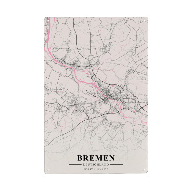 Holzbild "City Bremen Map" artboxONE - Schwarzweiß,Städte / Weitere,Kartografie