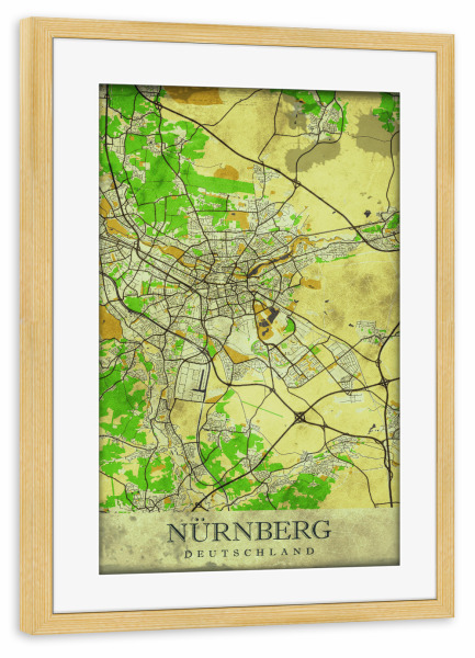 Poster mit Rahmen kiefer "Nürnberg Vintage City Map" artboxONE - Städte / Weitere,Kartografie