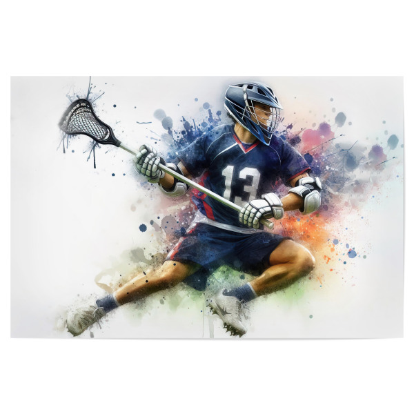 Poster 30x20 cm "Lacrosse-Spieler-W" artboxONE - Sport,Sport / Motivation - Sport,Sportler,Farbe,Bunt,Spieler,Aquarell,Lacrosse,Ball,Schläger